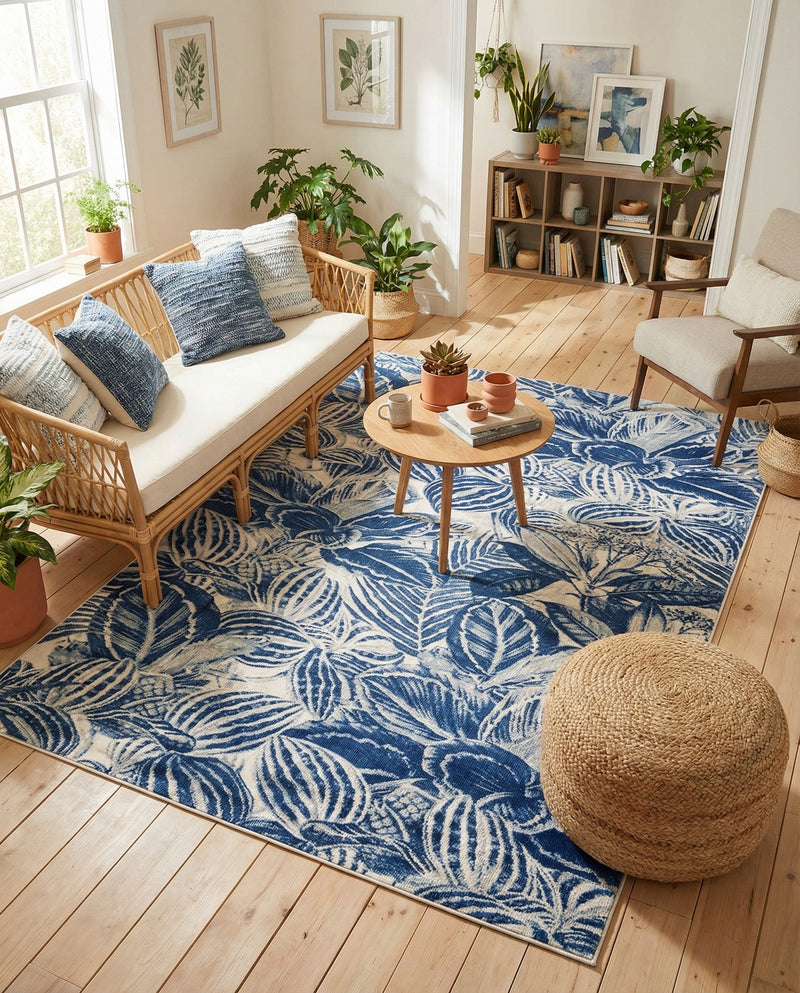 Meadow Breeze Collection Area Rug -  Bluebell Rectangle Navy Blue  lifestyle 31