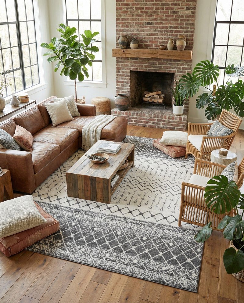 Mediterranean Lattice Collection Area Rug -  Casablanca (Ivory and Gray) Rectangle Ivory and Gray  lifestyle 4