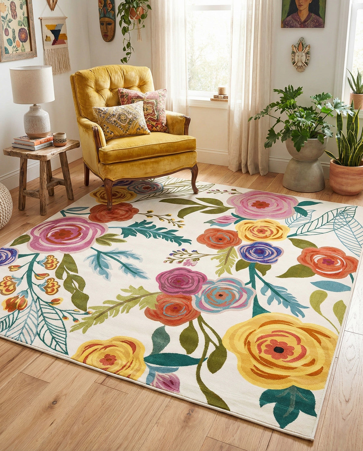 Meadow Breeze Collection Area Rug -  Petal Square Ivory  lifestyle 225