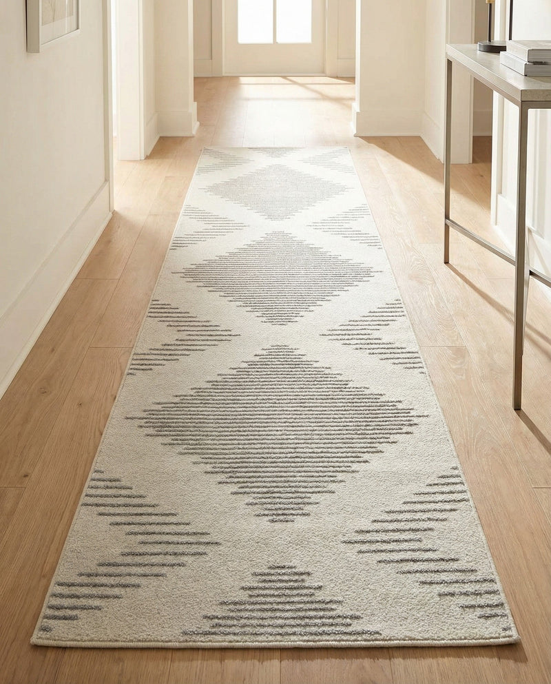Seychelles Stripes Collection Area Rug - Mahe (Ivory and Gray) Runner Ivory and Gray  lifestyle 34