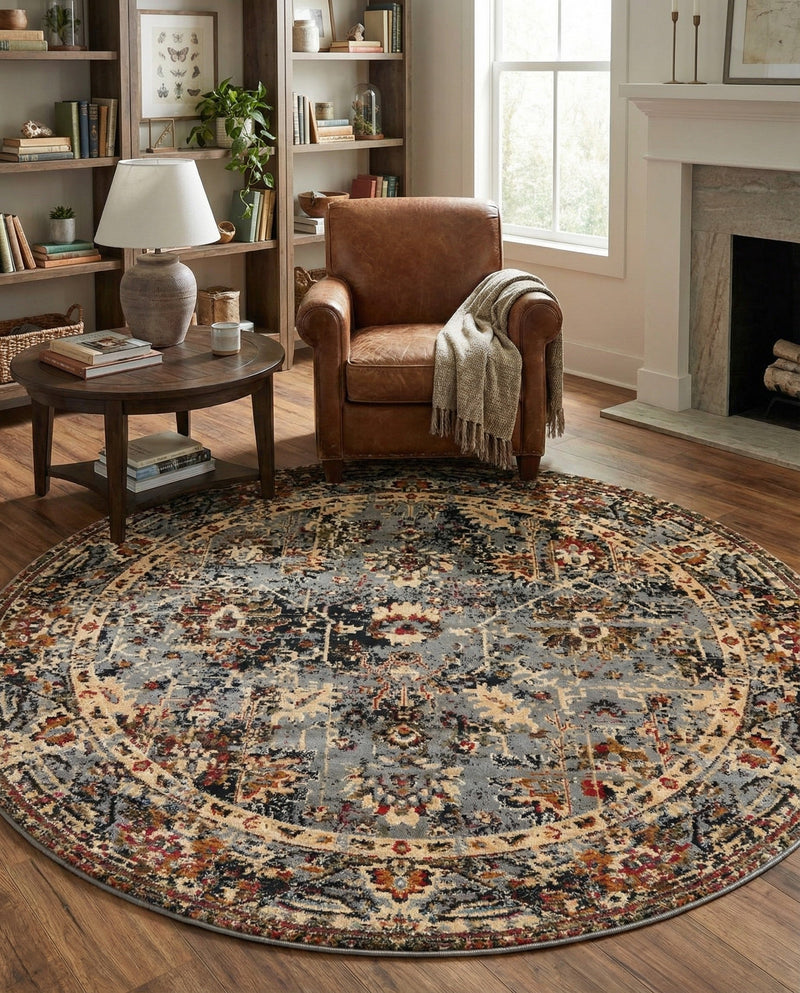 Neptune Elegance Collection Area Rug -  Galatea (Blue) Round Blue  lifestyle 60