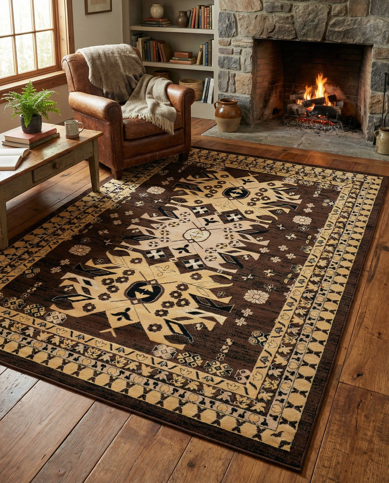Tabriz Tapestries Collection Area Rug - Azerbaijan (Brown) Rectangle Brown  lifestyle 5