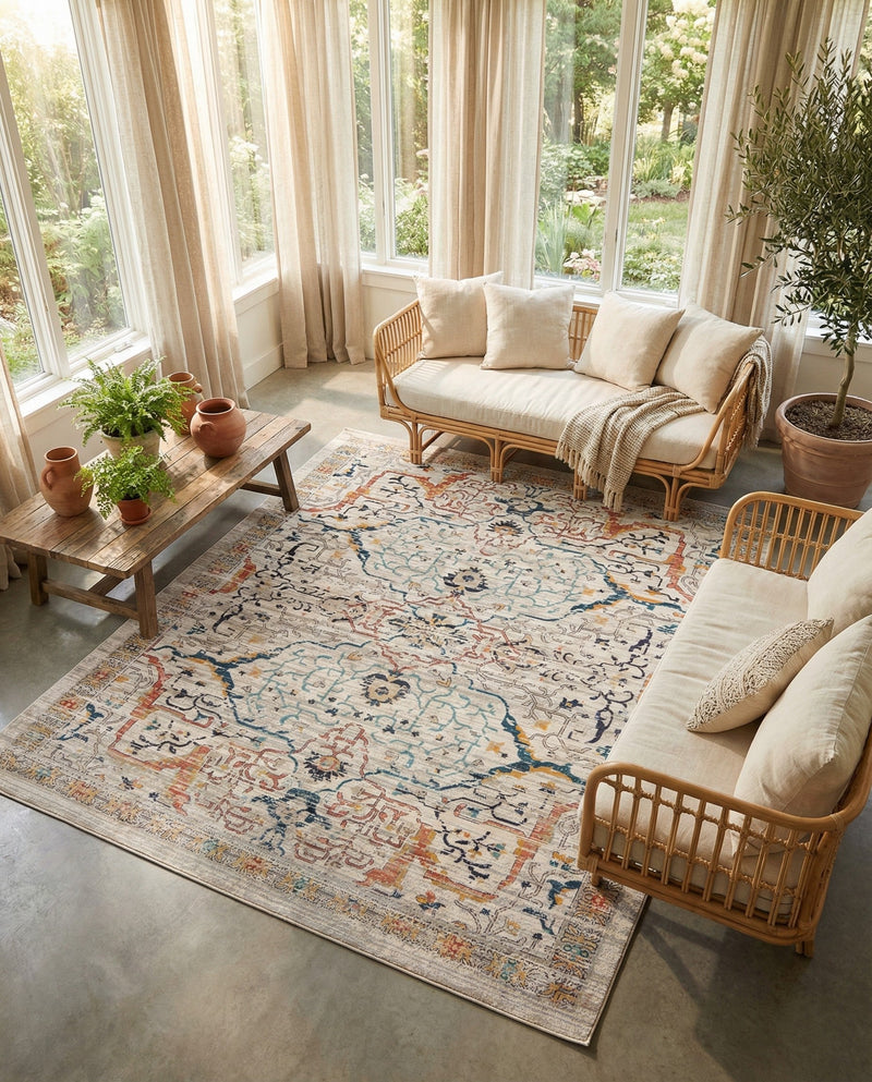Seville Stripes Collection Area Rug -  Malaga (Ivory) Rectangle Ivory  lifestyle 6