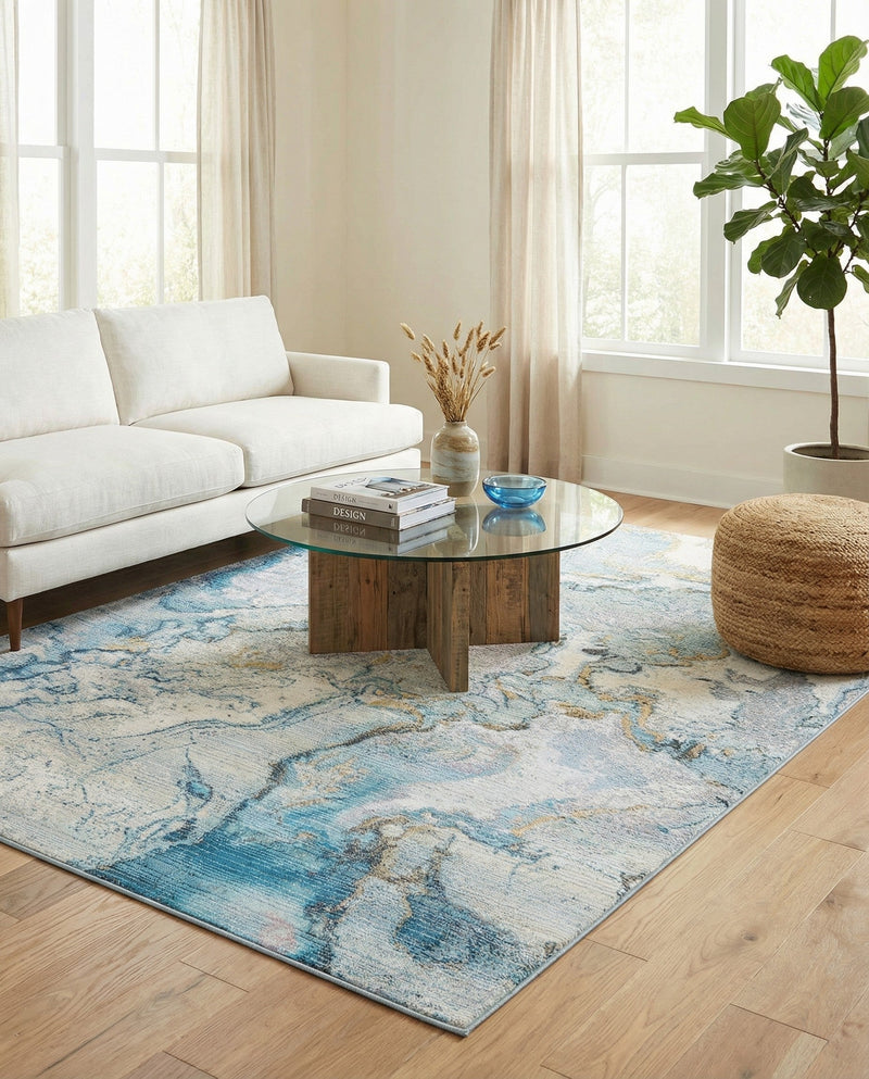 Urban Terrace Collection Area Rug -  Vertex Rectangle Blue and Ivory  lifestyle 21