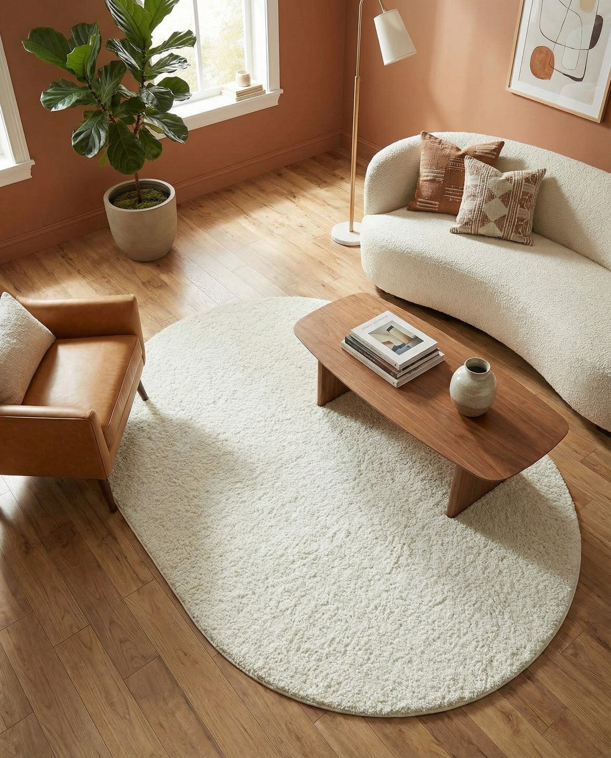 Cozy Comfort Shag Collection Area Rug - Haven (White) Oval White  lifestyle 101