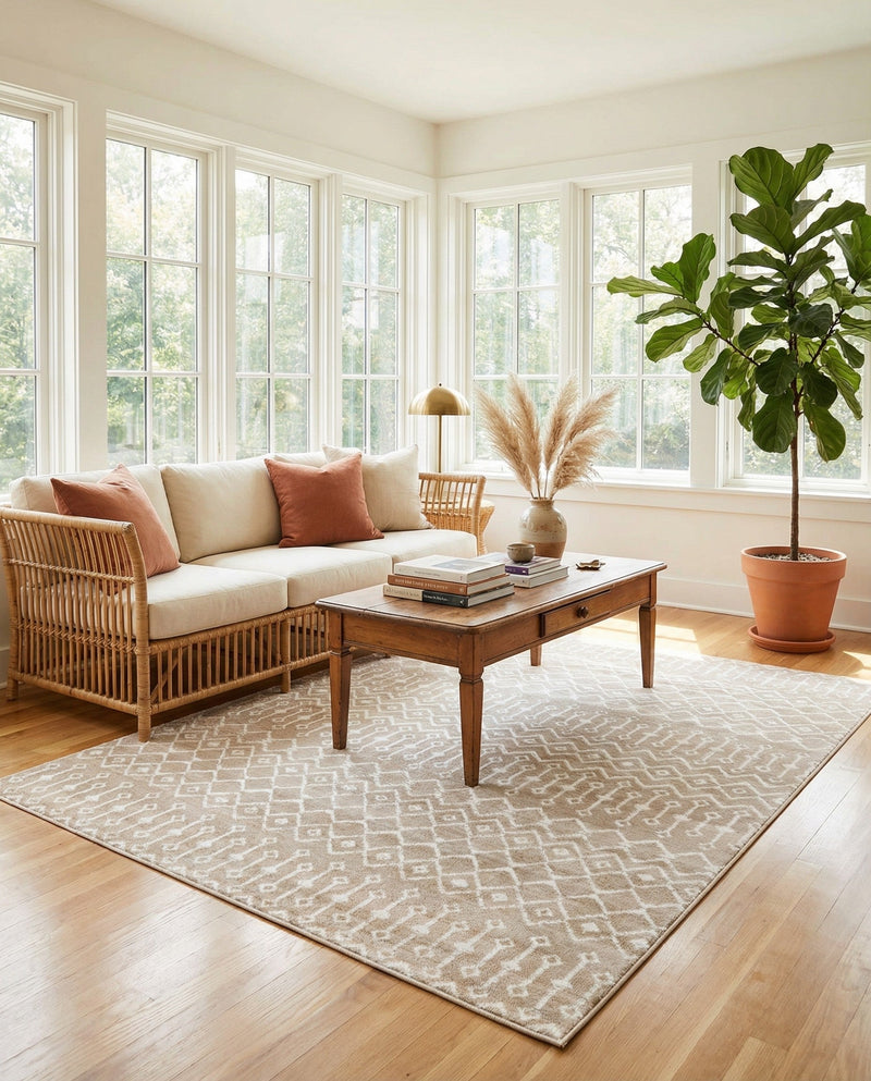 Marrakech Lattice Collection Area Rug - Medina (Beige) Rectangle Beige  lifestyle 17