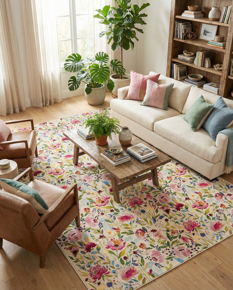 Seaside Blooms Collection Area Rug -  Meadow Rectangle Multi  lifestyle 41
