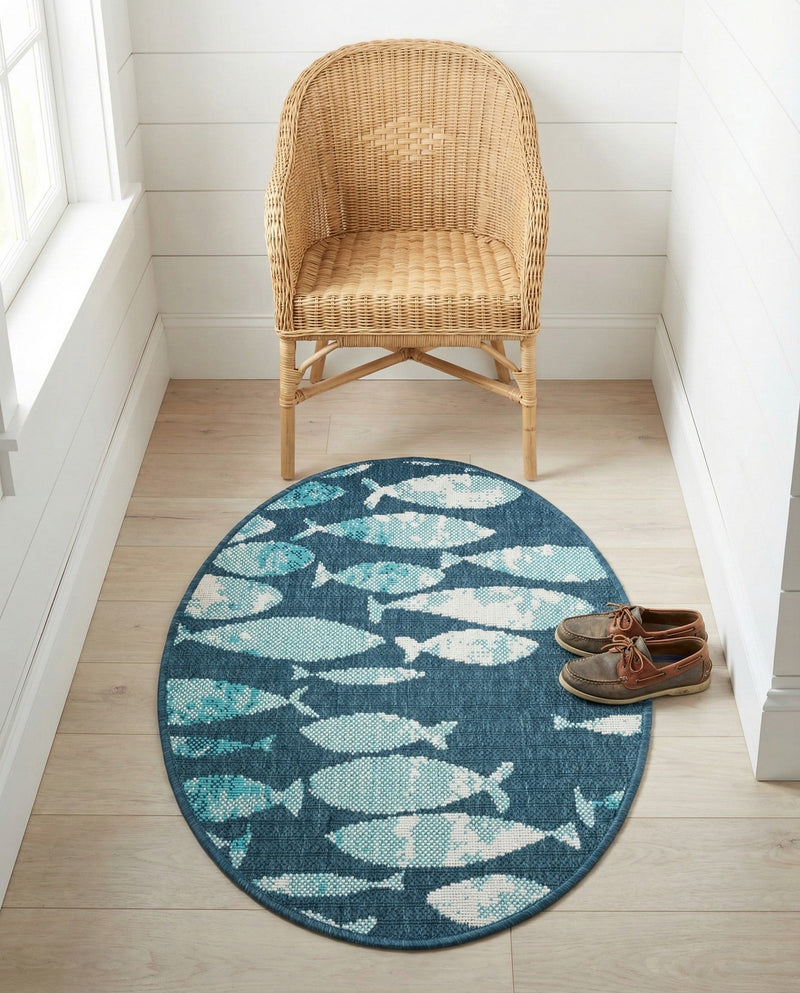 Seaside Haven Rugs Collection Area Rug -  Wavecrest Oval Blue  lifestyle 50