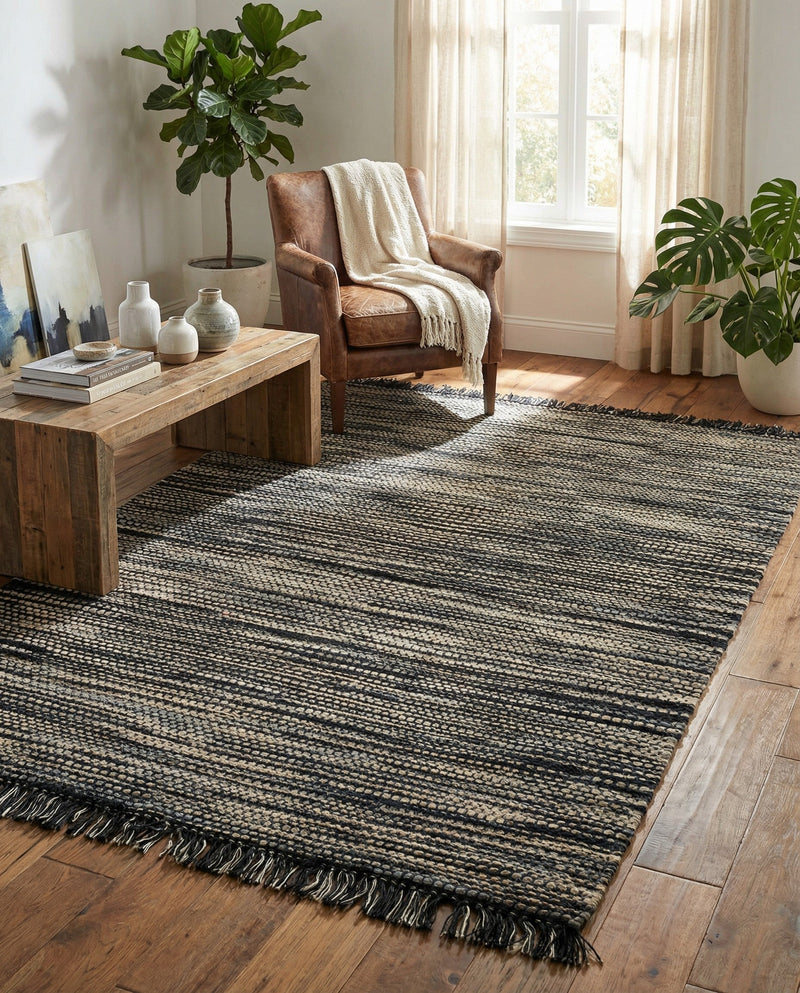 Savannah Jute Collection Area Rug - Nantucket Rectangle Navy Blue and Ivory  lifestyle 34