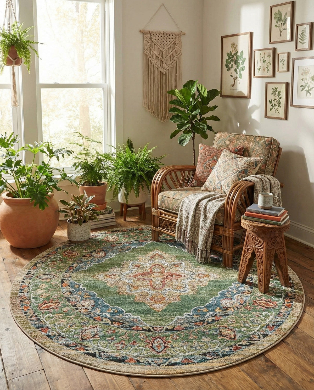 Savannah Soiree Collection Area Rug - Serengeti (Green) Round Green  lifestyle 113