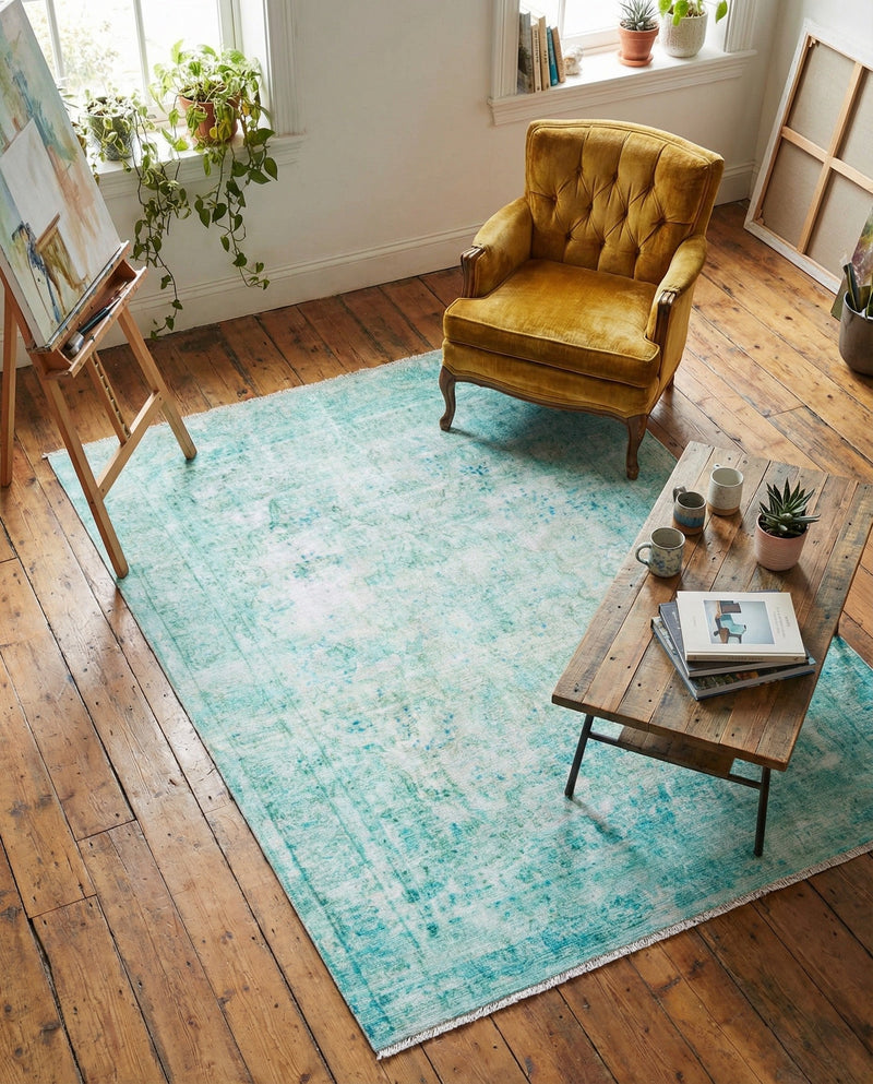 Bazaar Chic Collection Area Rug -  Taza Rectangle Turquoise  lifestyle 13