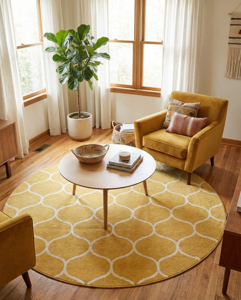Trellis Mosaic Collection Area Rug -  Pergolatown (Yellow) Round Yellow  lifestyle 84