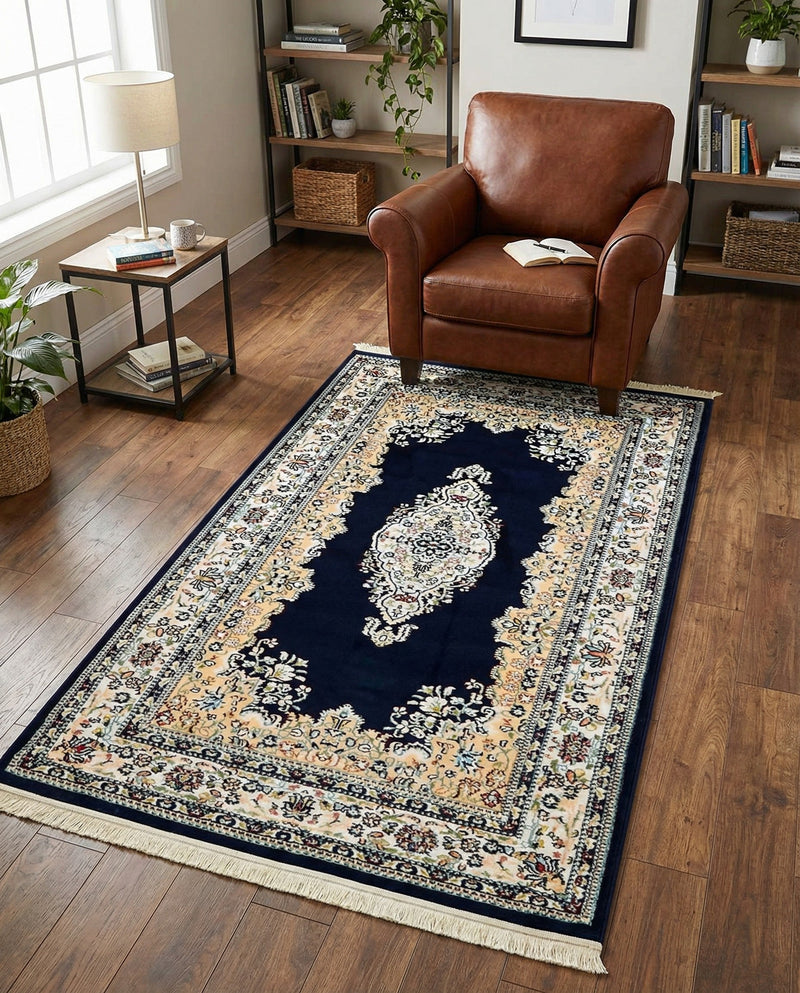 Persian Elegance Collection Area Rug - Isfahan Rectangle Navy Blue  lifestyle 45