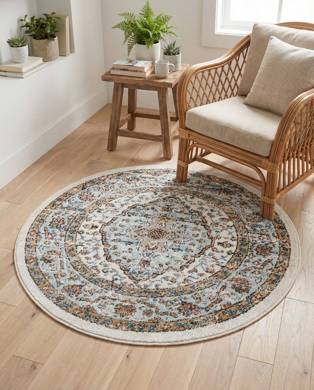 Mykonos Manor Collection Area Rug - Delos Round Ivory  lifestyle 155