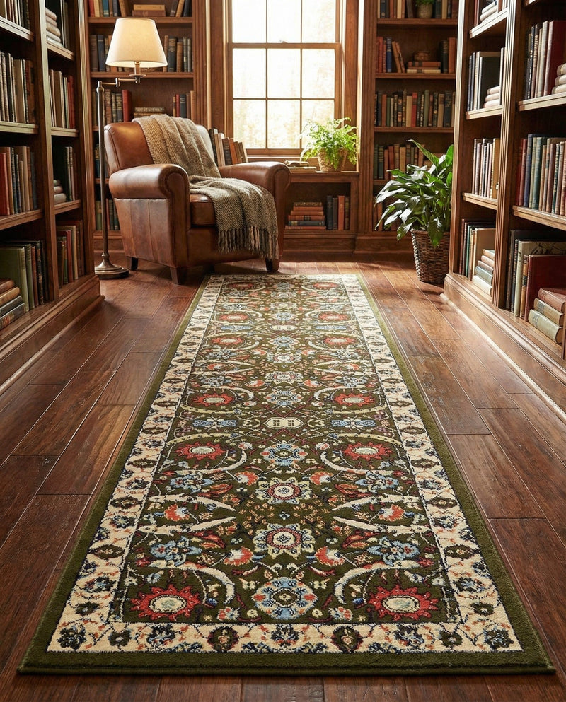 Tabriz Tapestry Collection Area Rug - Sahand (Green) Runner Green  lifestyle 56
