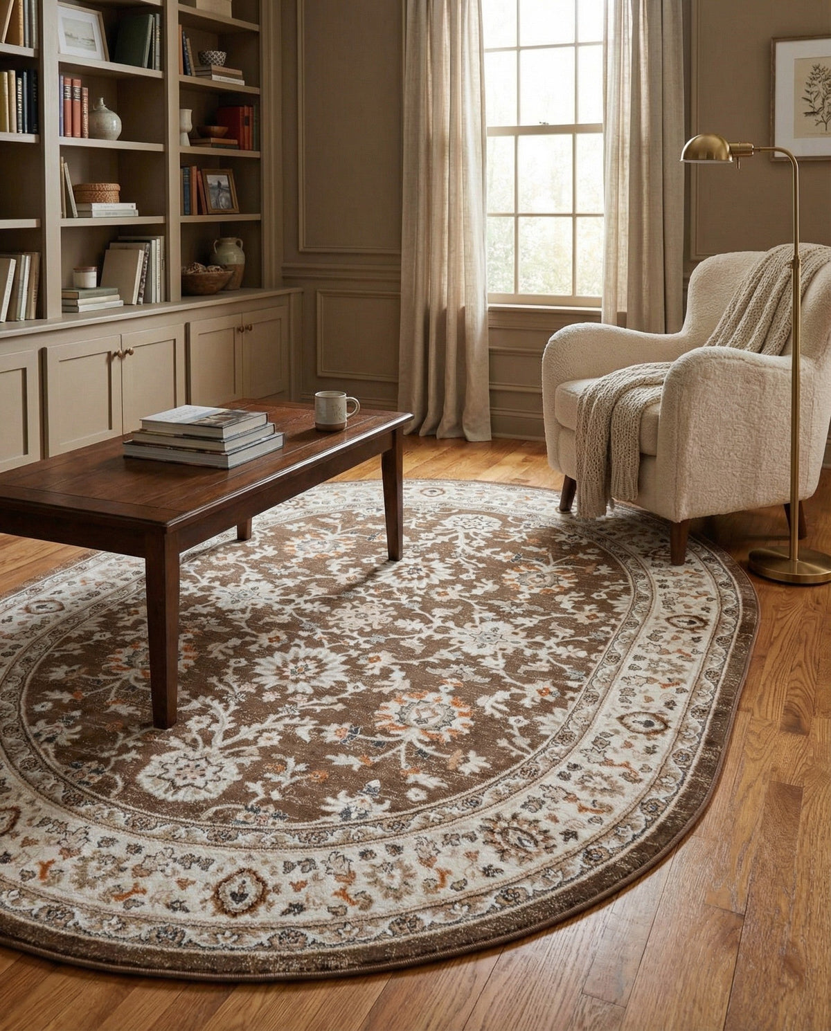 Savannah Elegance Collection Area Rug - Augusta (Brown) Oval Brown  lifestyle 96