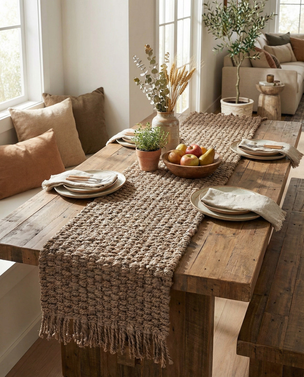 Savannah Jute Collection Area Rug - Seashore Table Runner Gray  lifestyle 176