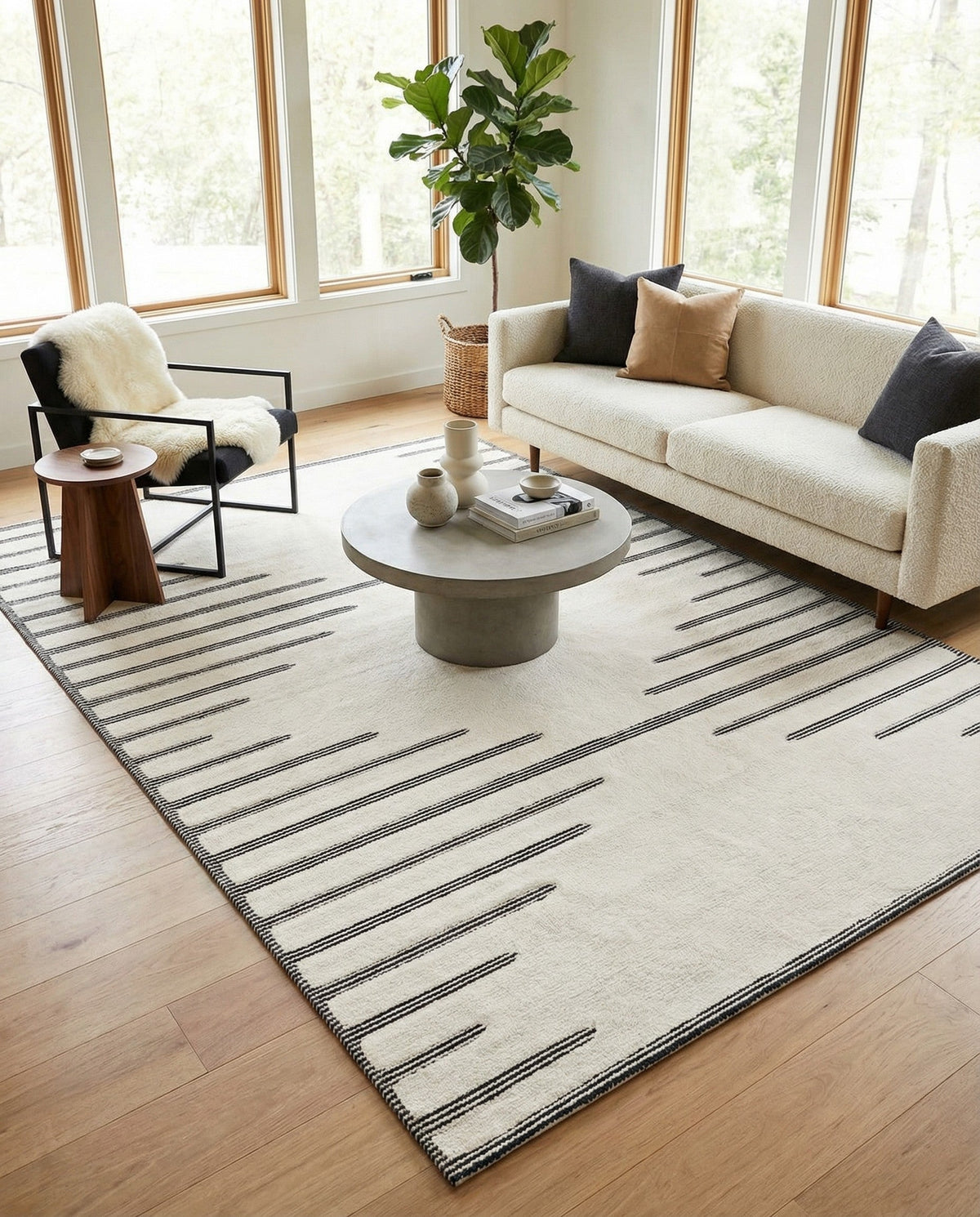 Monochrome Collection Area Rug -  Ash Rectangle Ivory White  lifestyle 15