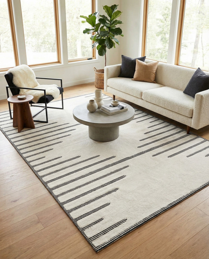 Monochrome Collection Area Rug -  Ash Rectangle Ivory White  lifestyle 15
