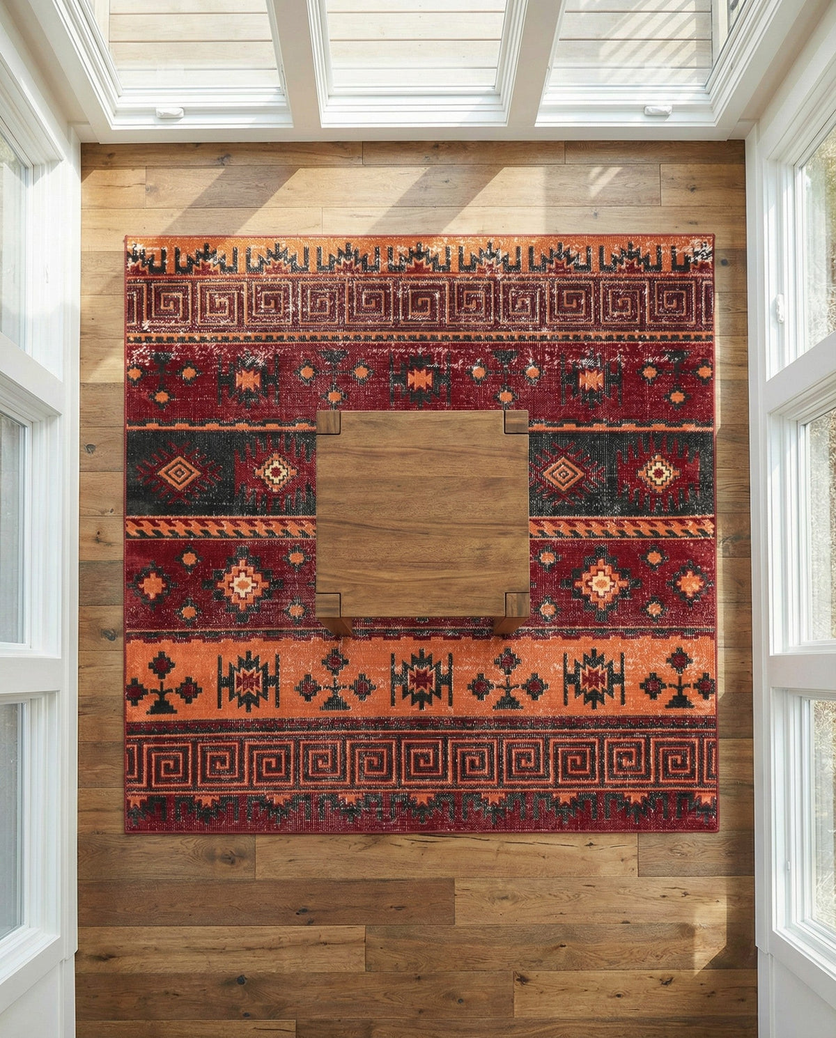 Geneva Terrace Collection Area Rug - Montreux Square Rust Red  lifestyle 169