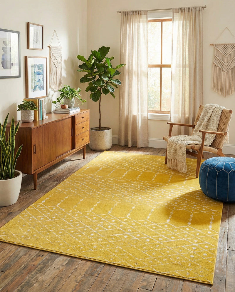 Marrakesh Lattice Collection Area Rug - Casablanca (Yellow) Rectangle Yellow  lifestyle 7