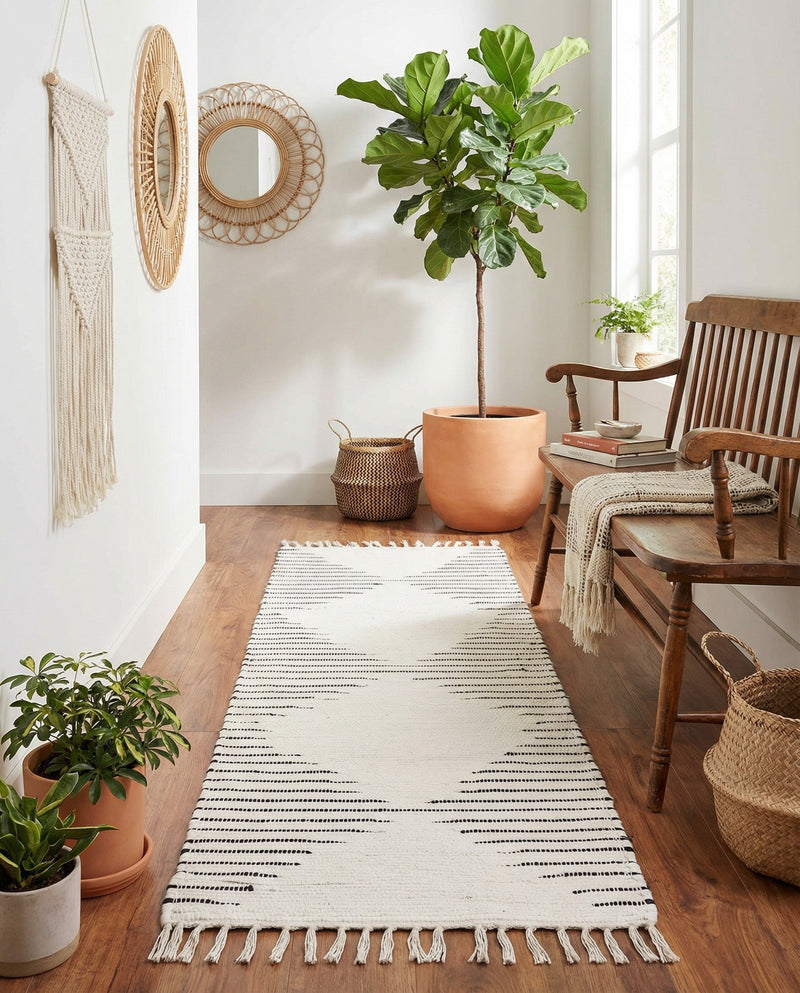 Thar Cotton Collection Area Rug - Jaisalmer (White) Runner White  lifestyle 56