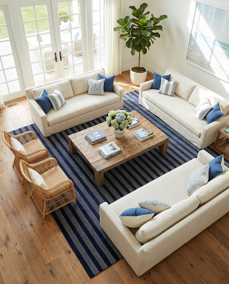 Hampton Stripes Wool Collection Area Rug - Montauk Rectangle Cobalt Blue  lifestyle 40