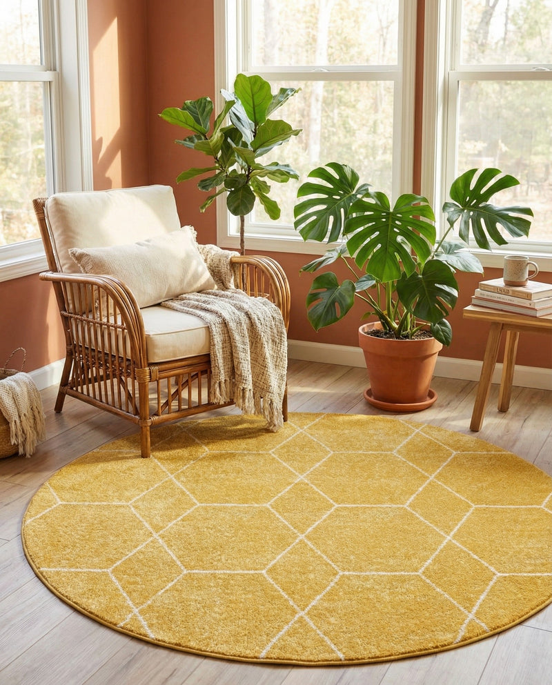 Trellis Mosaic Collection Area Rug - Arborville (Yellow) Round Yellow  lifestyle 93
