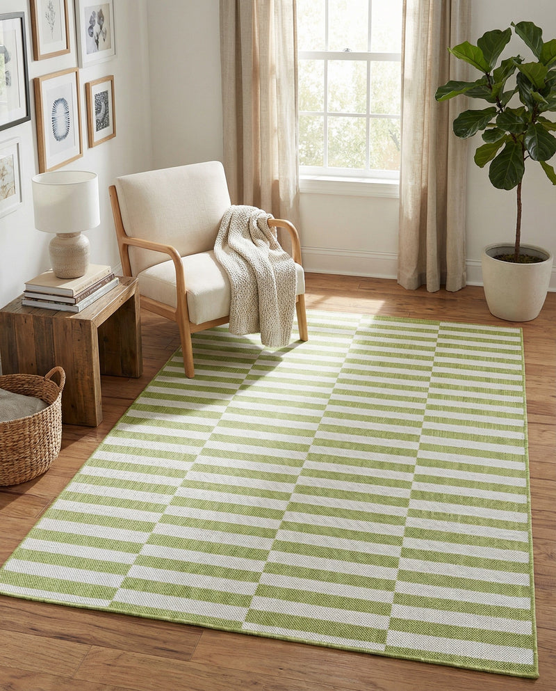 Seaside Stripes Collection Area Rug - Cabana (Green) Rectangle Green  lifestyle 6