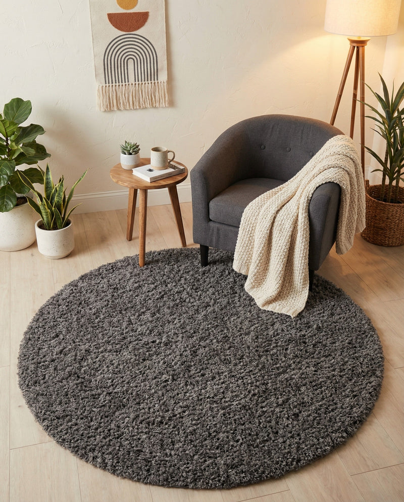 Eternal Plush Oasis Collection Area Rug -  Tranquility (Smoke) Round Smoke  lifestyle 69