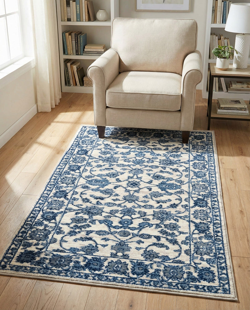 Charleston Elegance Collection Area Rug -  Seaport (White Blue) Rectangle White Blue  lifestyle 15