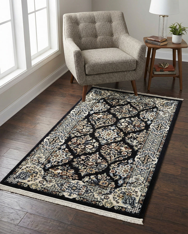 Persian Elegance Collection Area Rug -  Yazd Rectangle Navy Blue  lifestyle 20