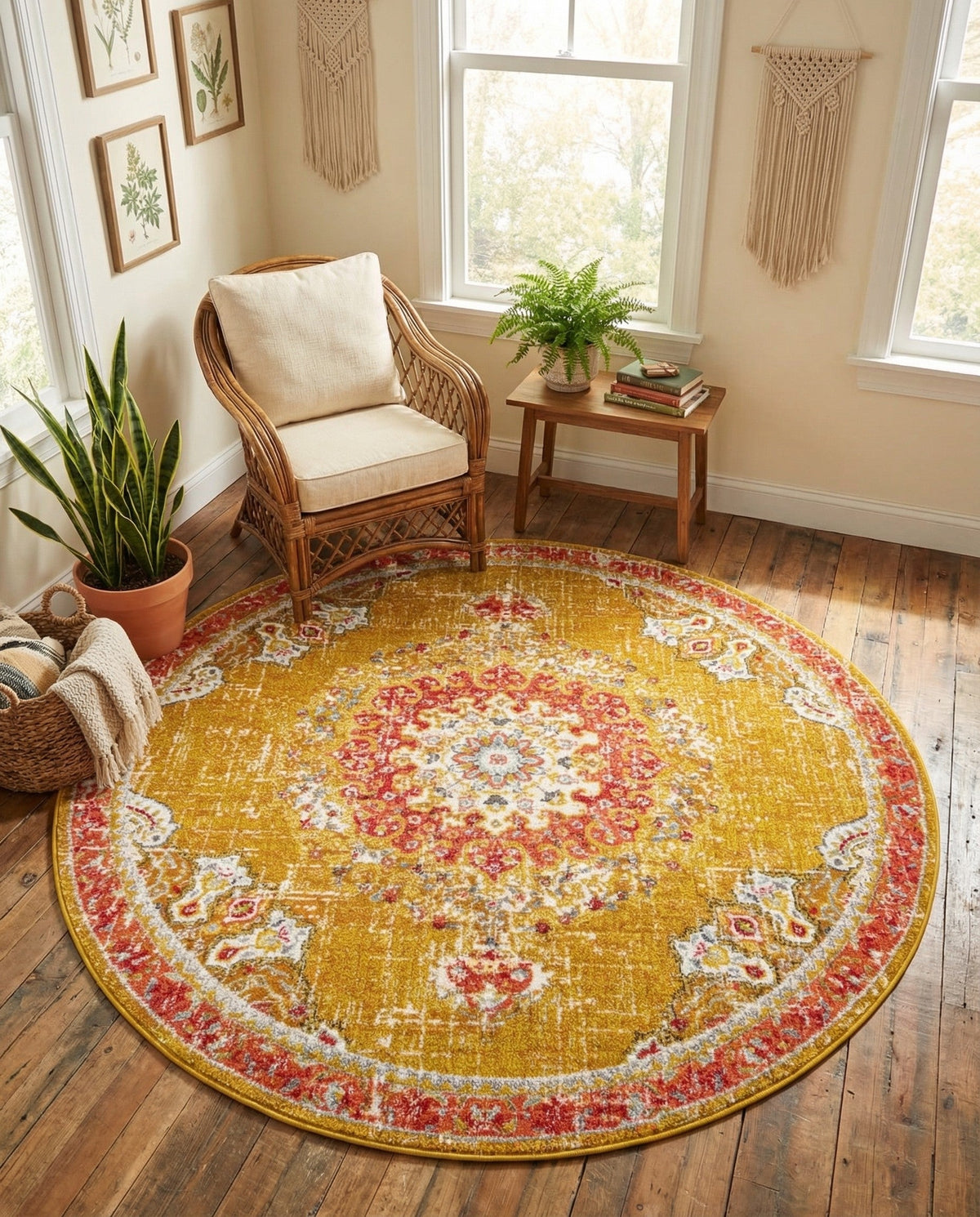 Brighton Terrace Collection Area Rug - Hove (Gold) Round Gold  lifestyle 89