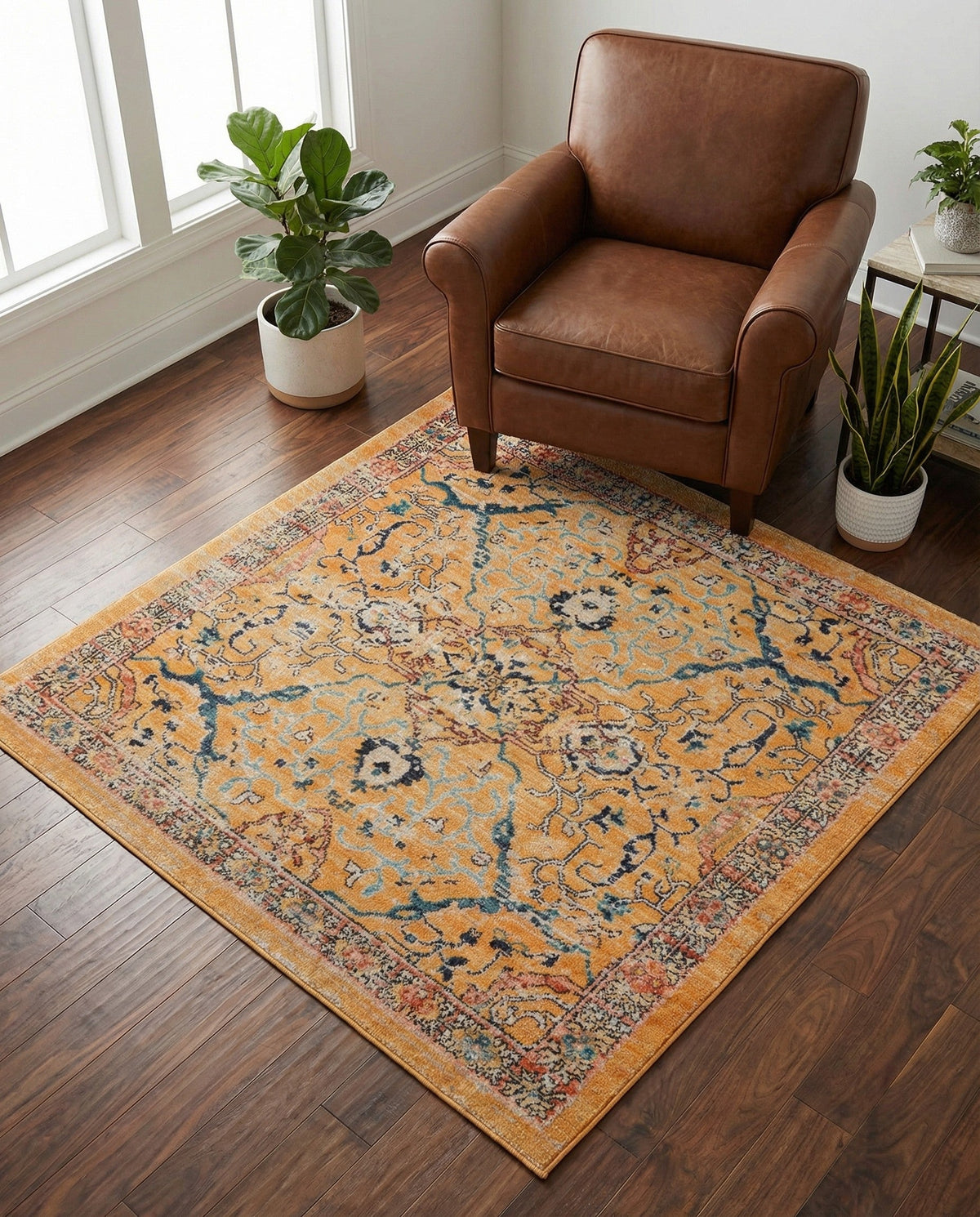 Seville Stripes Collection Area Rug -  Malaga (Yellow) Square Yellow  lifestyle 74