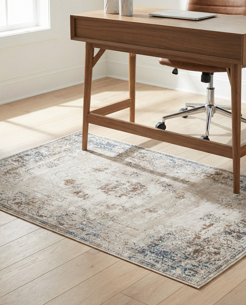 Coastal Manor Collection Area Rug -  Pierpoint Rectangle Blue Cream  lifestyle 25