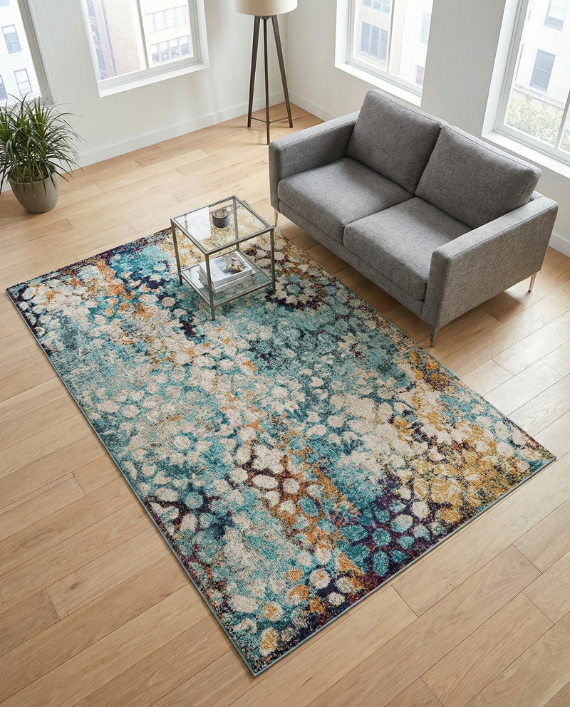 Venetian Tapestry Collection Area Rug - Murano Rectangle Blue  lifestyle 35