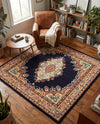 Tabriz Tapestry Collection Area Rug - Azerbaijan (Navy Blue) Square Navy Blue  lifestyle 55