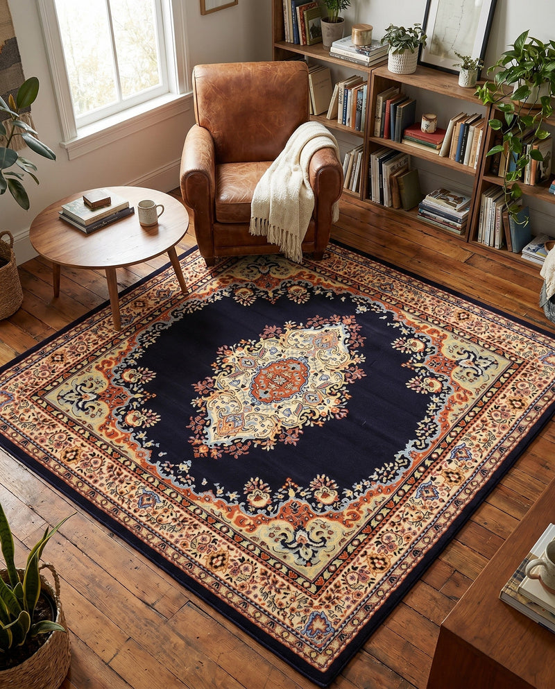 Tabriz Tapestry Collection Area Rug - Azerbaijan (Navy Blue) Square Navy Blue  lifestyle 55