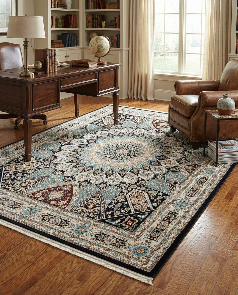 Persian Elegance Collection Area Rug -  Hamedan (Navy Blue) Rectangle Navy Blue  lifestyle 11
