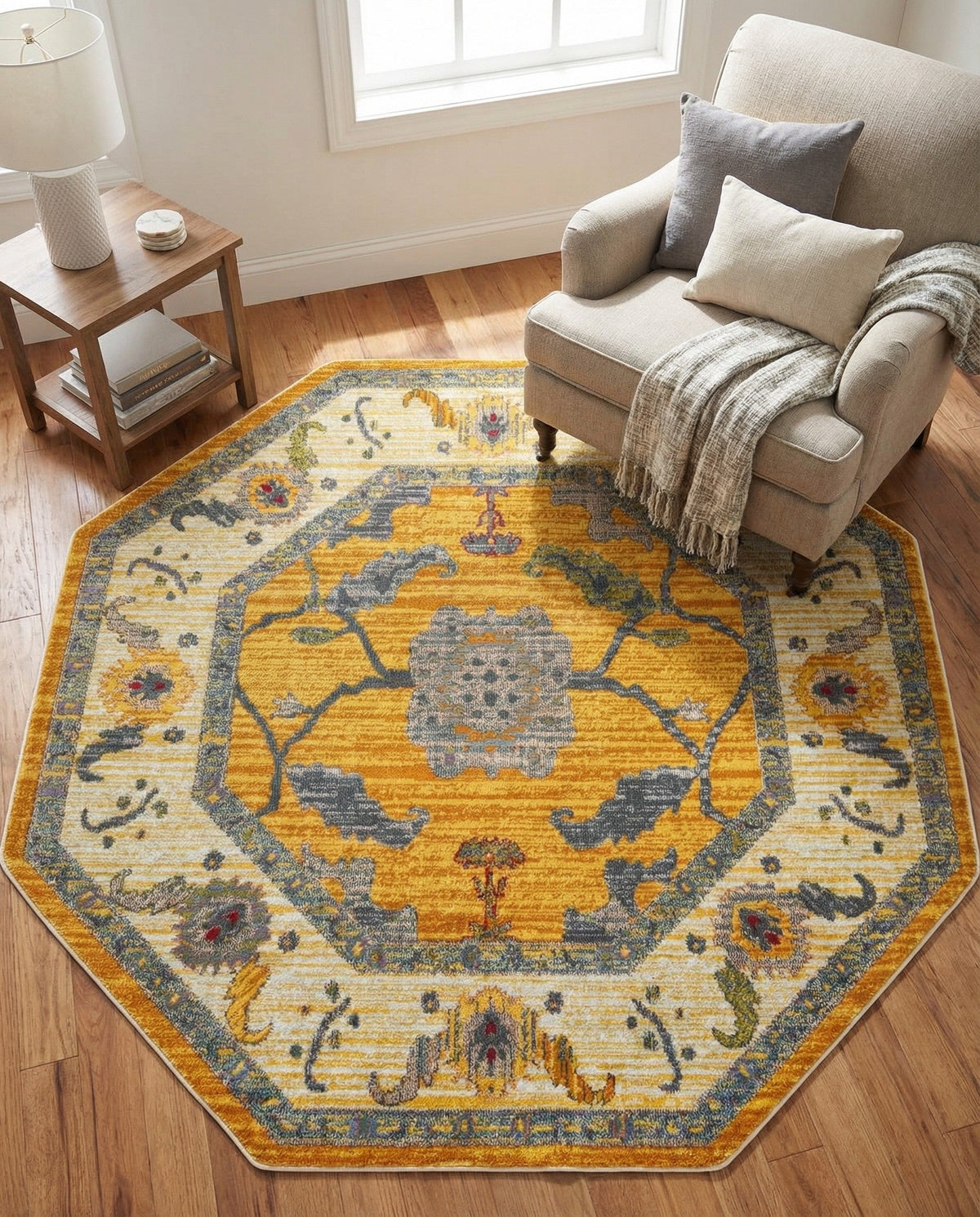 Arcadia Rugs Collection Area Rug - Eden (Yellow) Octagon Yellow  lifestyle 91