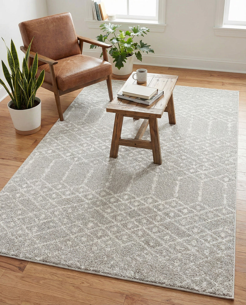 Marrakesh Lattice Collection Area Rug - Casablanca (Light Gray) Rectangle Light Gray  lifestyle 7