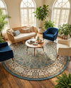 Persian Elegance Collection Area Rug -  Kerman (Blue) Round Blue  lifestyle 76