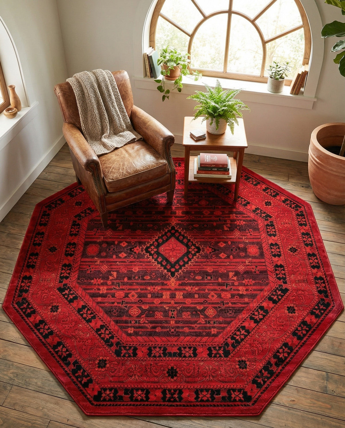 Samarkand Elegance Collection Area Rug -  Zarafshan Octagon Red  lifestyle 78