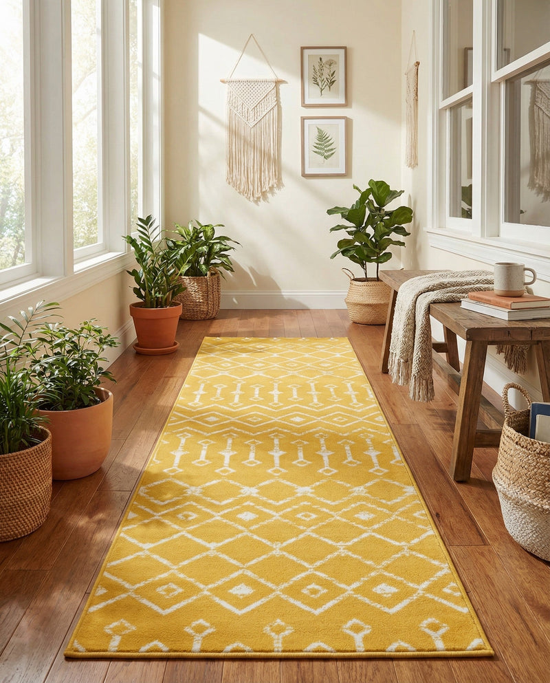 Marrakech Lattice Collection Area Rug - Medina (Yellow) Runner Yellow  lifestyle 45