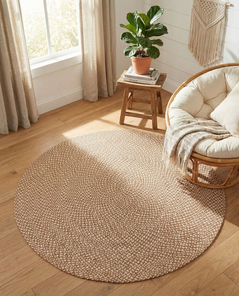 Highland Woven Jute Collection Area Rug - Glenmore (Light Brown) Round Light Brown  lifestyle 57