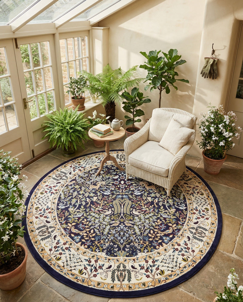 Persian Elegance Collection Area Rug -  Kerman (Navy Blue) Round Navy Blue  lifestyle 36