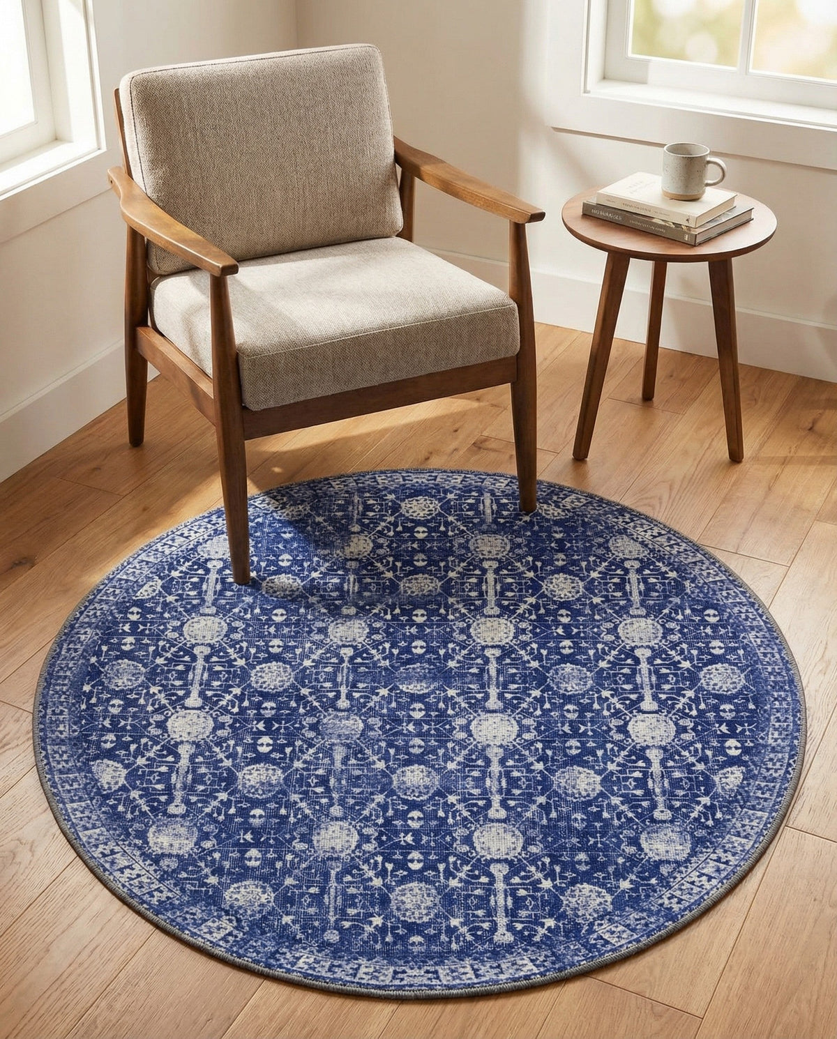 Heritage Elegance Collection Area Rug -  Chatsworth Round Navy Blue  lifestyle 107