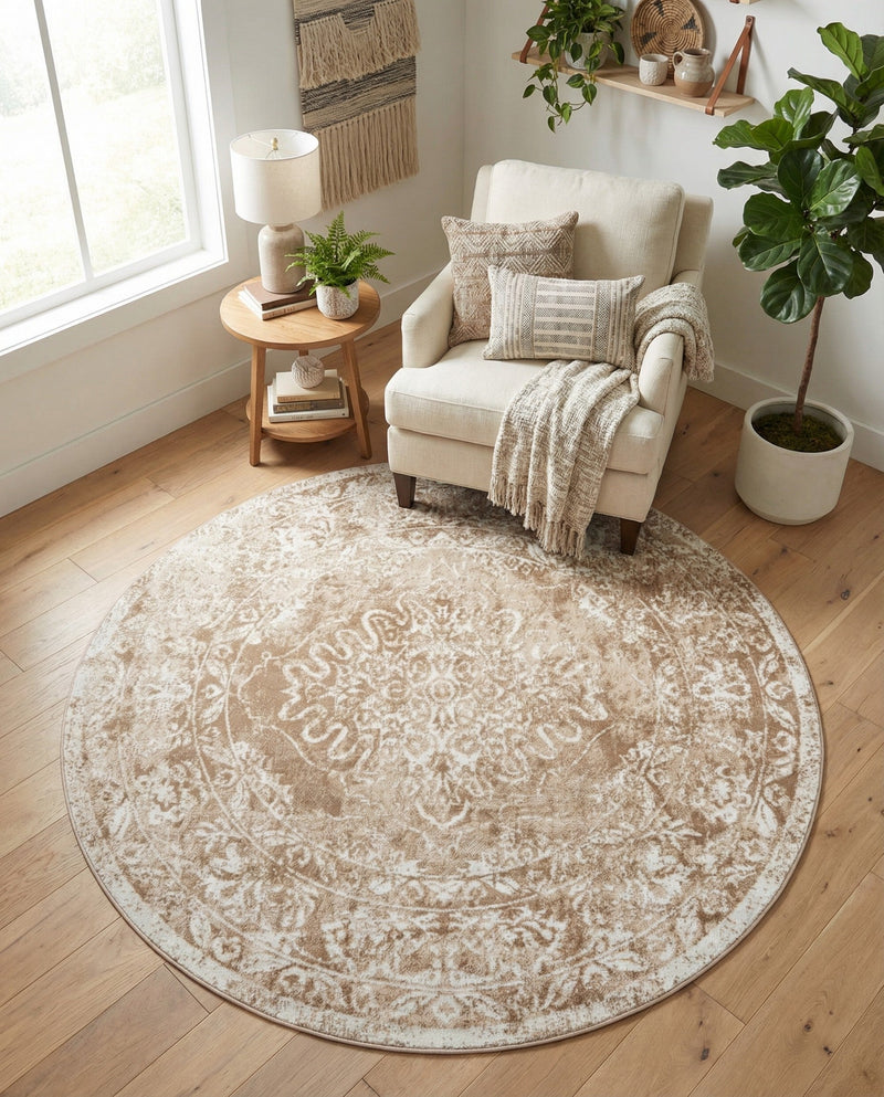 Cambridge Classics Collection Area Rug -  Magdalene (Beige) Round Beige  lifestyle 57
