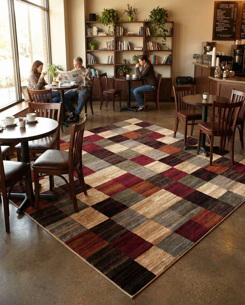 Bistro Lounge Collection Area Rug - Espresso Square Multi  lifestyle 56