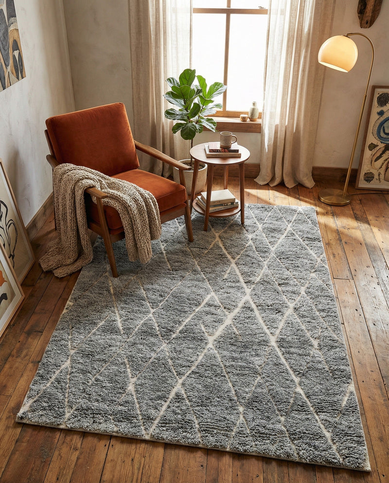 Sahara Berber Wool Collection Area Rug - Marrakesh Rectangle Silver Gray  lifestyle 31
